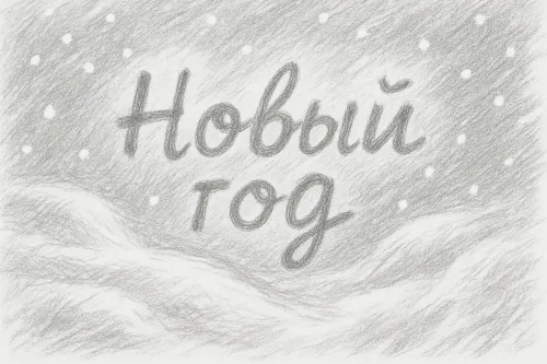 Иллюстрация с текстом 'Новый год' на фоне зимнего пейзажа