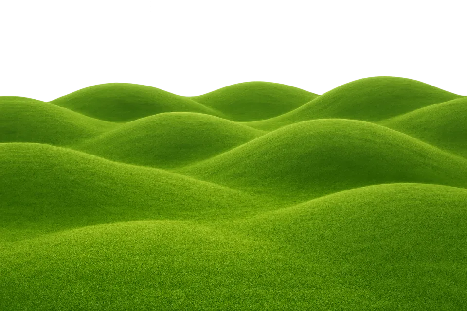 Colinas verde claro cubiertas de densa hierba sobre fondo negro