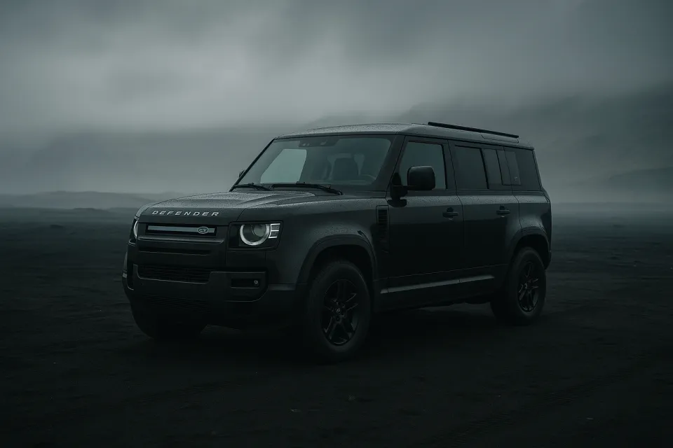 Black Land Rover Defender in a Misty Surrounding