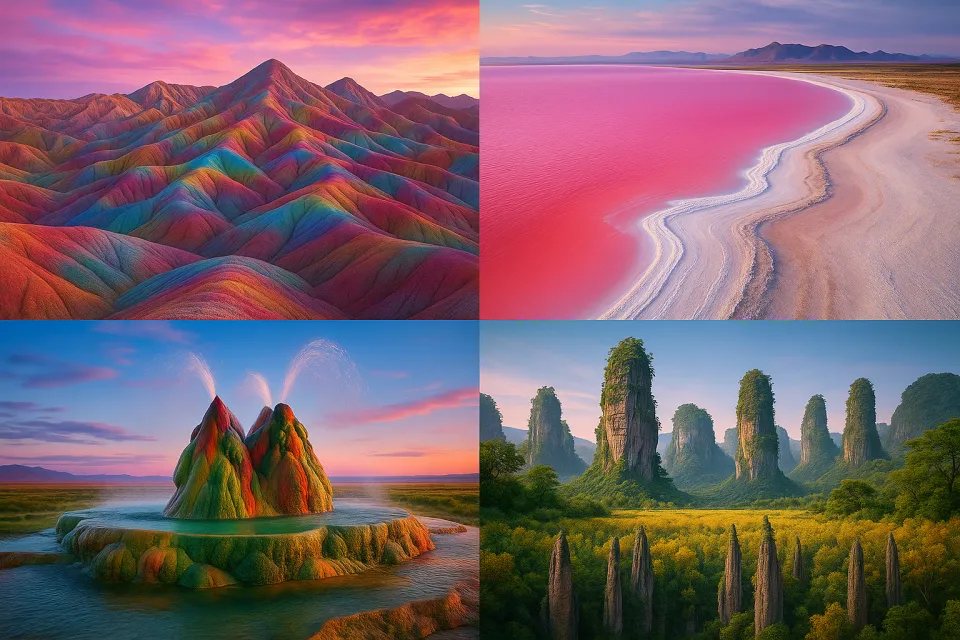 Four Amazing Natural Landscapes with Bright Colors and Shapes