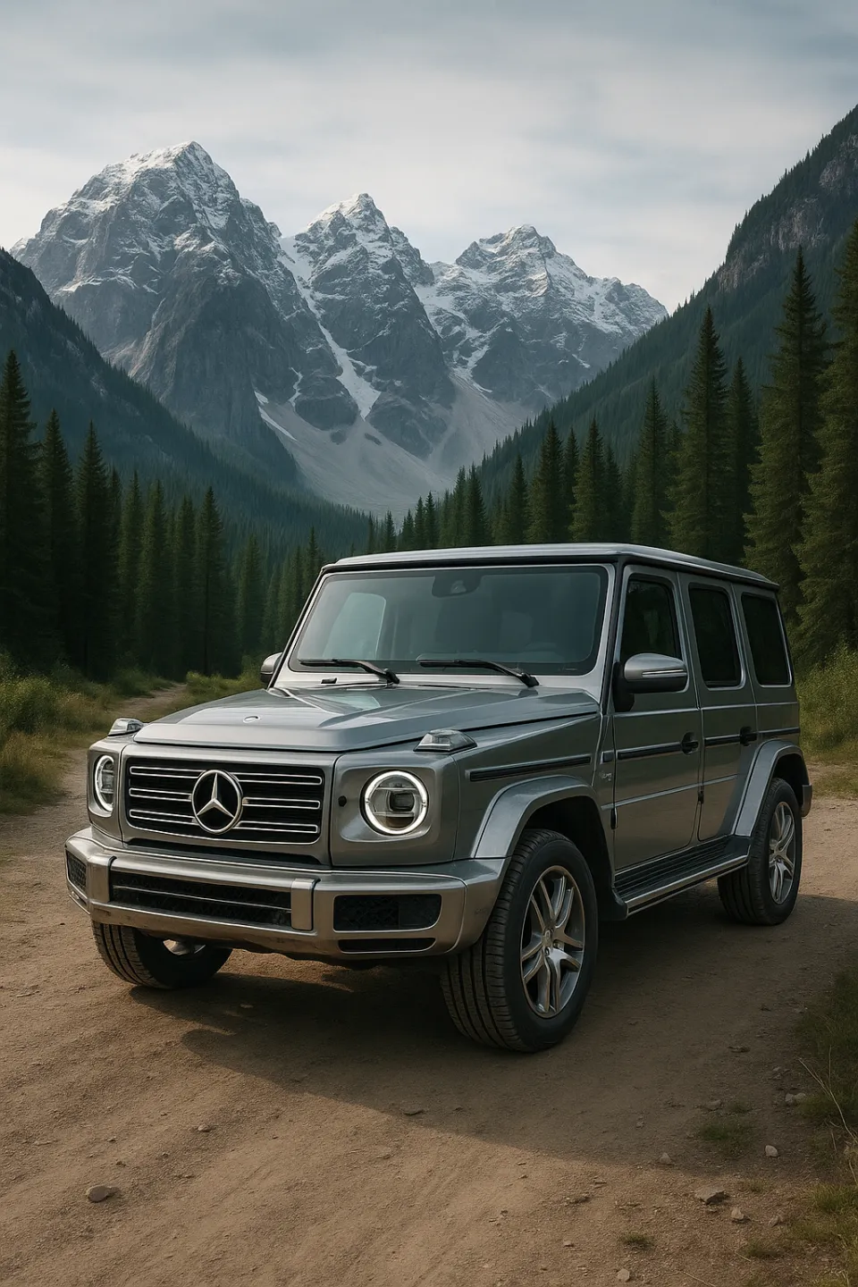 Modern SUV Mercedes-Benz G-Class in a beautiful mountainous landscape