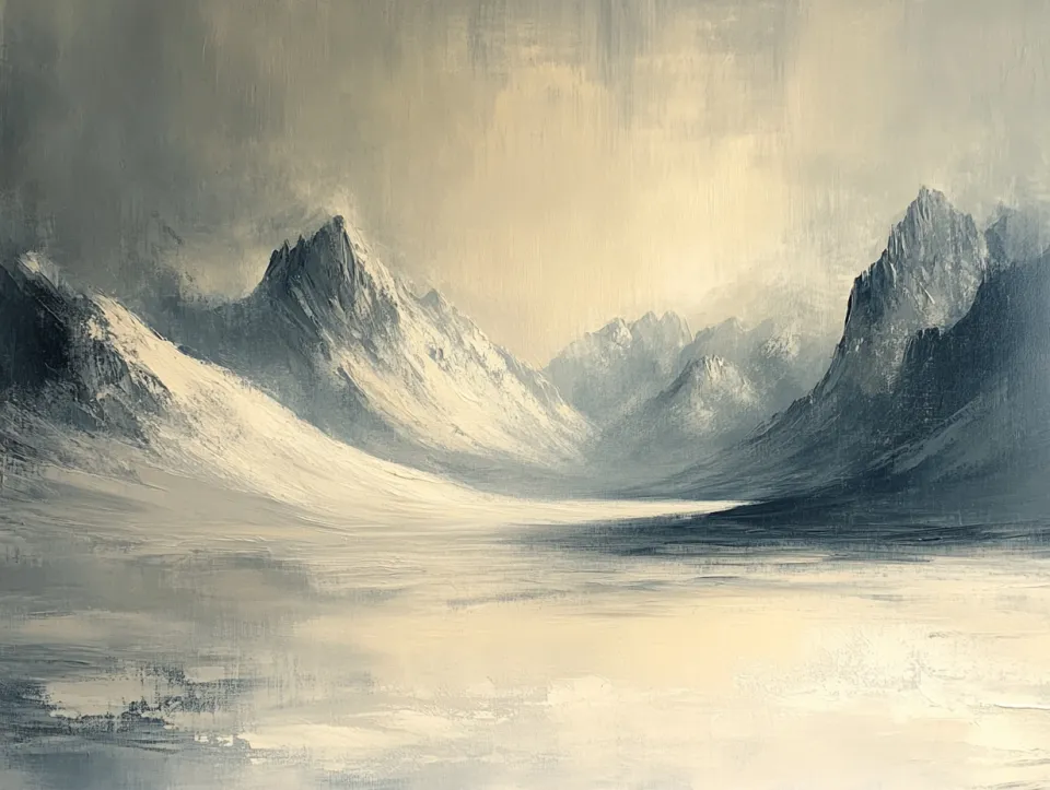 Paisaje montañoso con cumbres y llanuras deslumbrantemente blancas