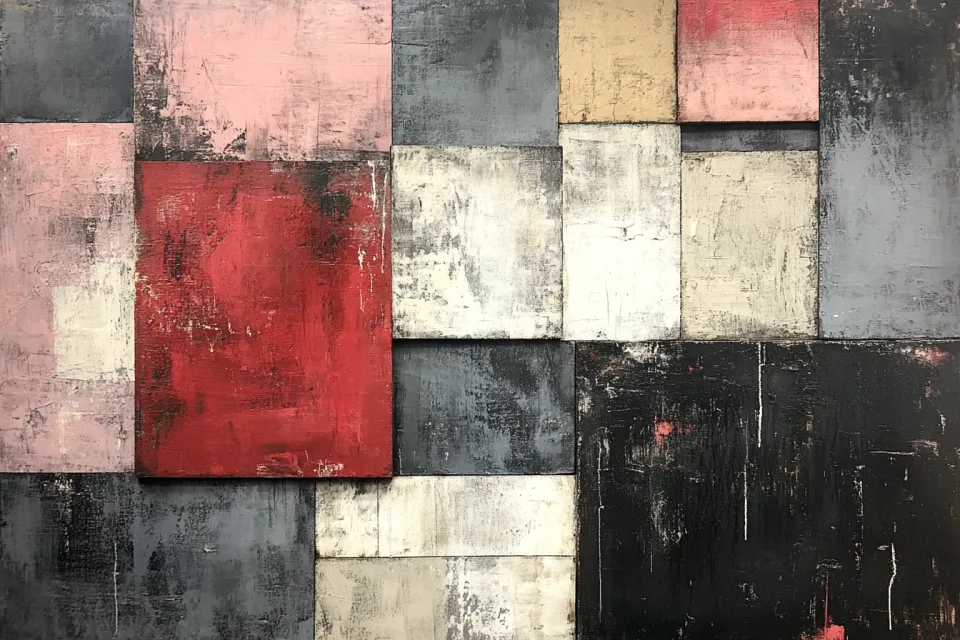 Painting made up of colorful squares and rectangles