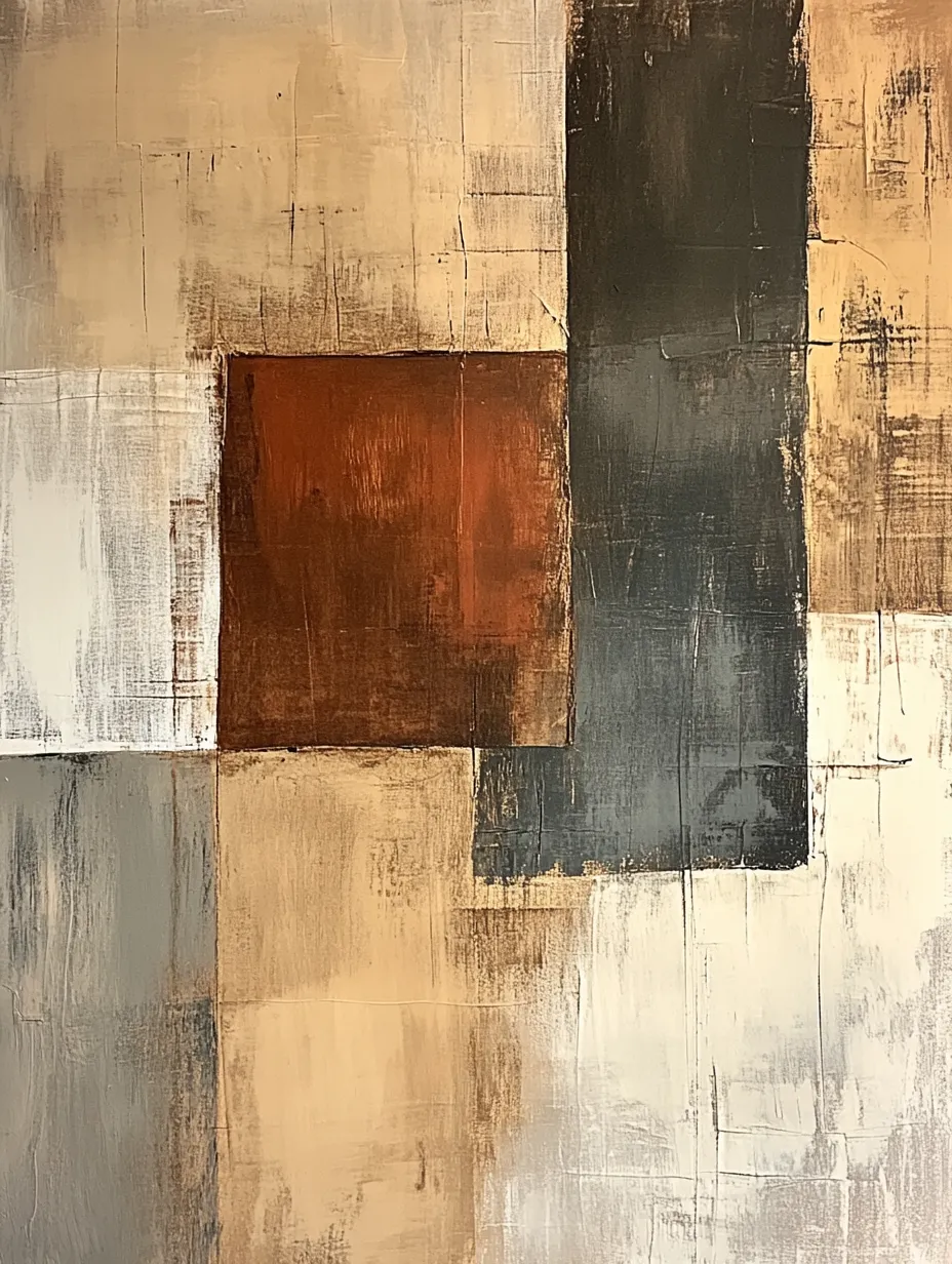 Painting in Warm Tones with Square Shapes and Texture