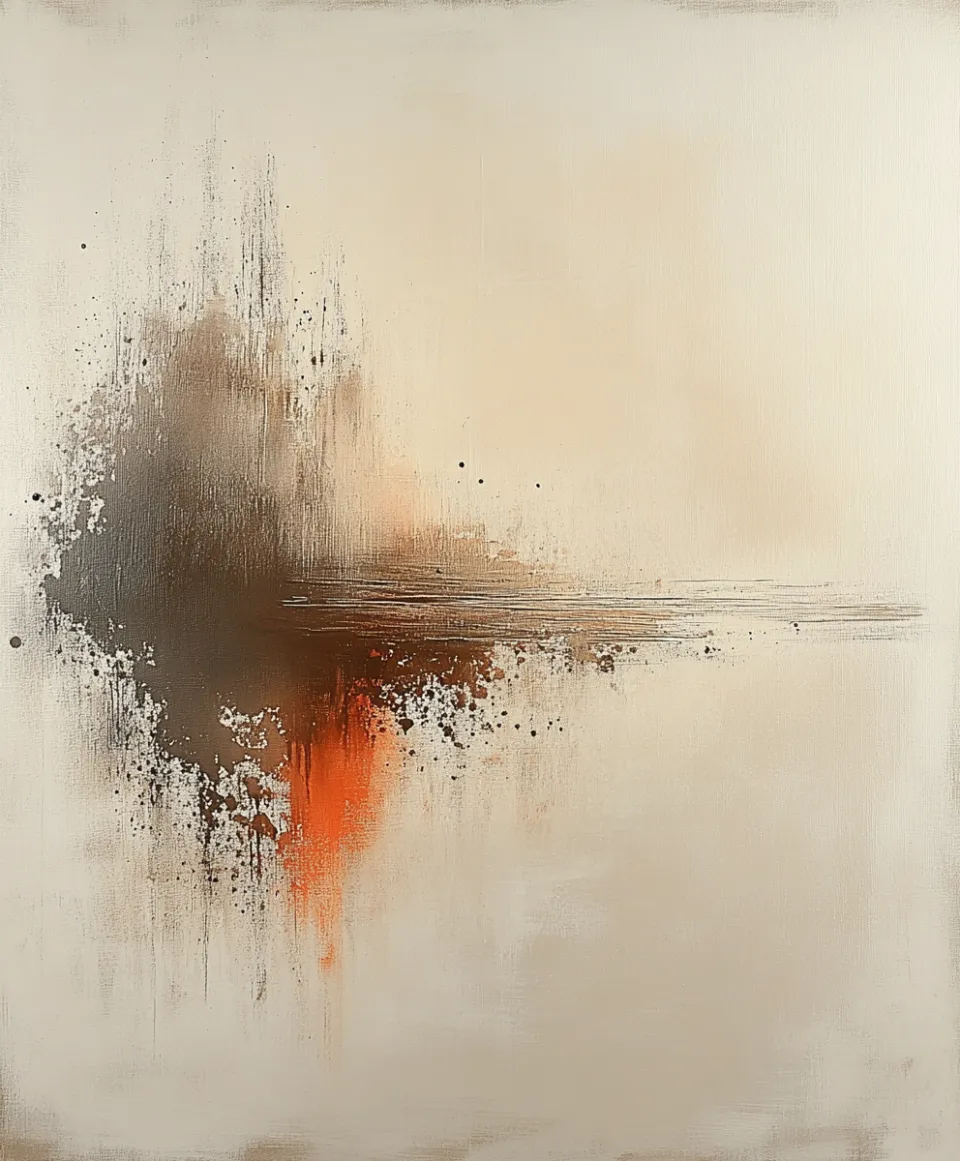 Arte abstracto contemporáneo con colores tierra y acentos naranjas