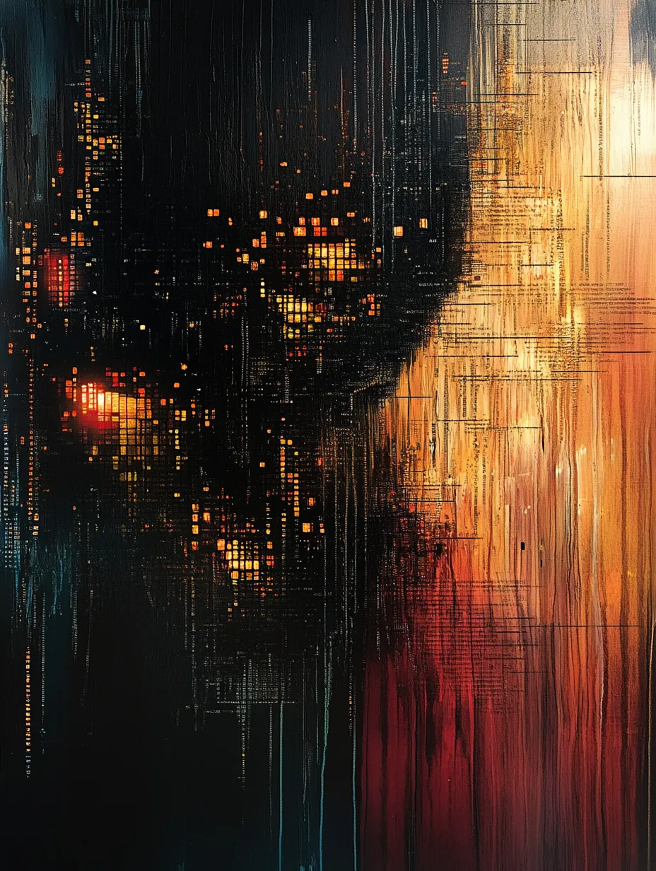Composición abstracta con colores brillantes y oscuros y formas geométricas