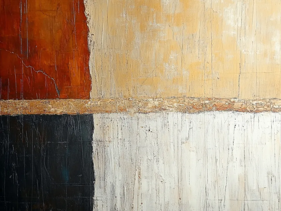 Obra de arte abstracta con diversas franjas verticales de colores