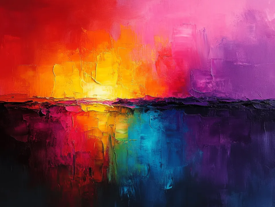 Imagen pictórica de un atardecer abstracto con colores intensos