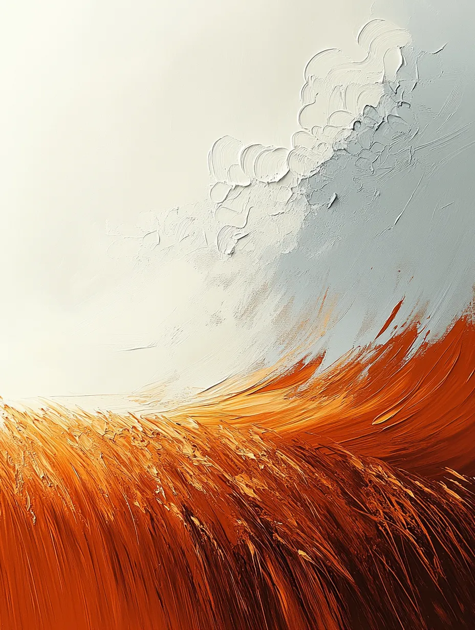 Pintura que representa un campo abstracto con tonos dorados y nubes