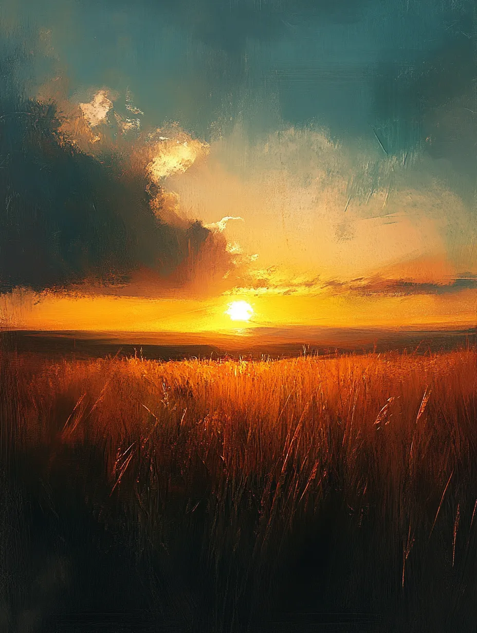 Vista del atardecer iluminando un campo de altas hierbas doradas