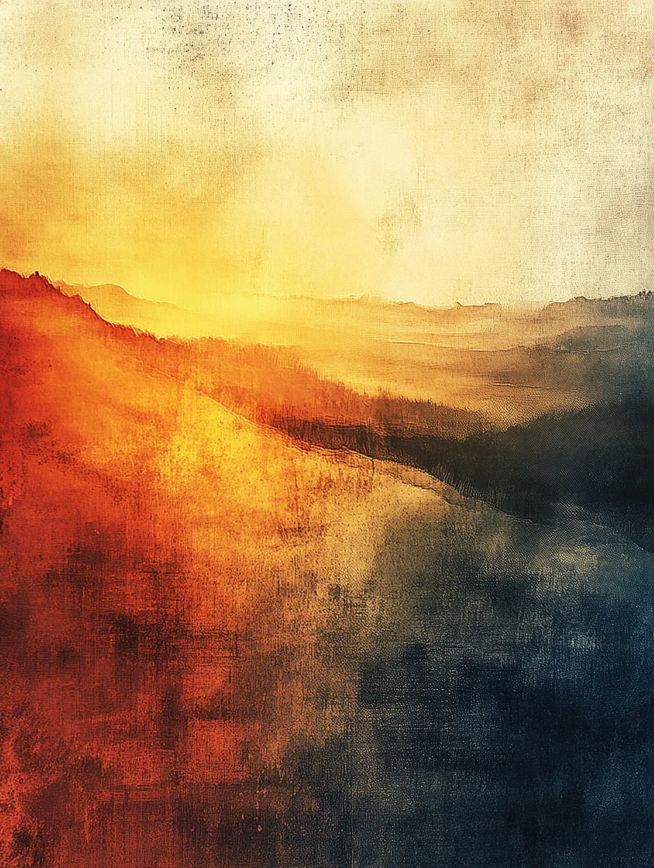 Paisaje abstracto con tonos ardientes de atardecer y suaves transiciones de color