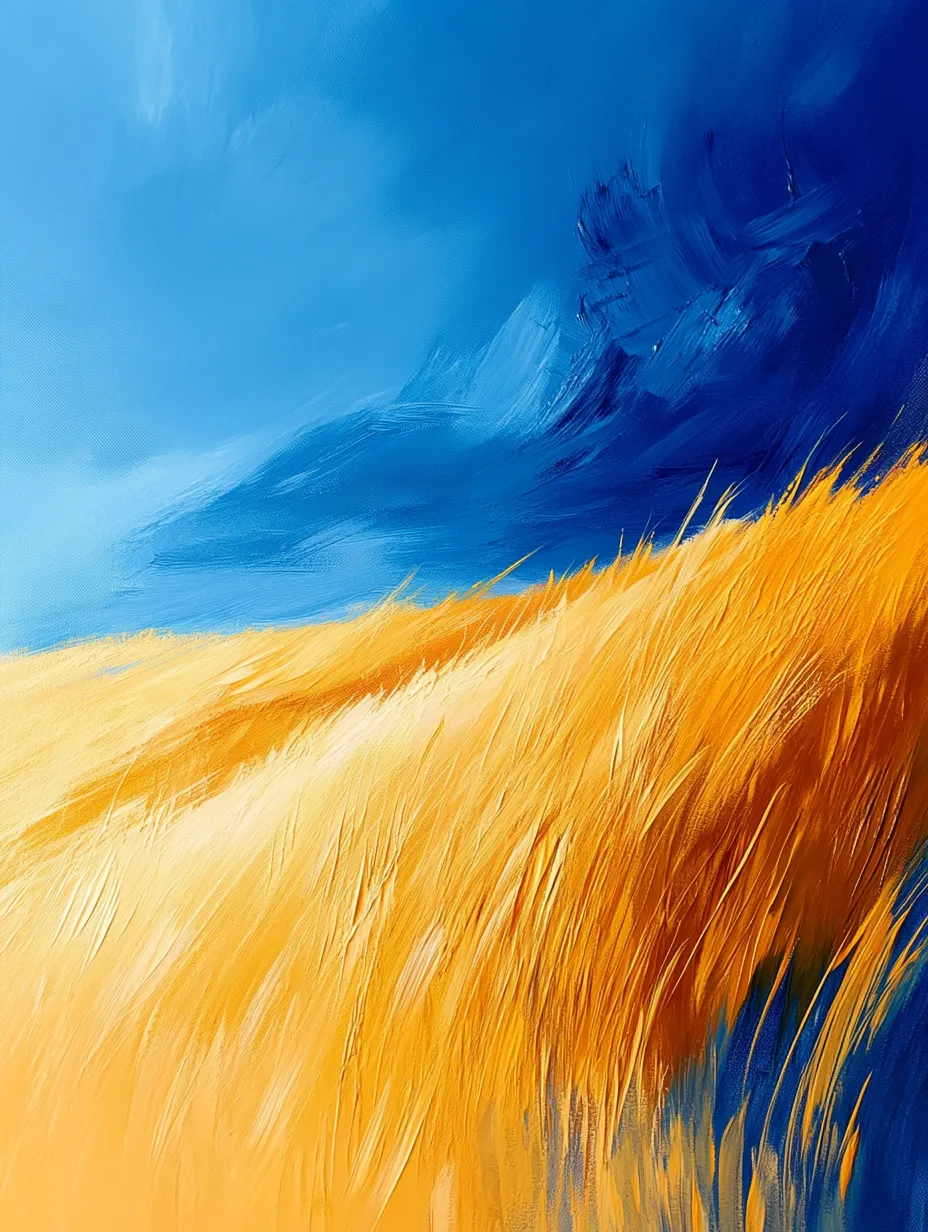 Imagen abstracta de campos amarillos bajo un cielo azul brillante