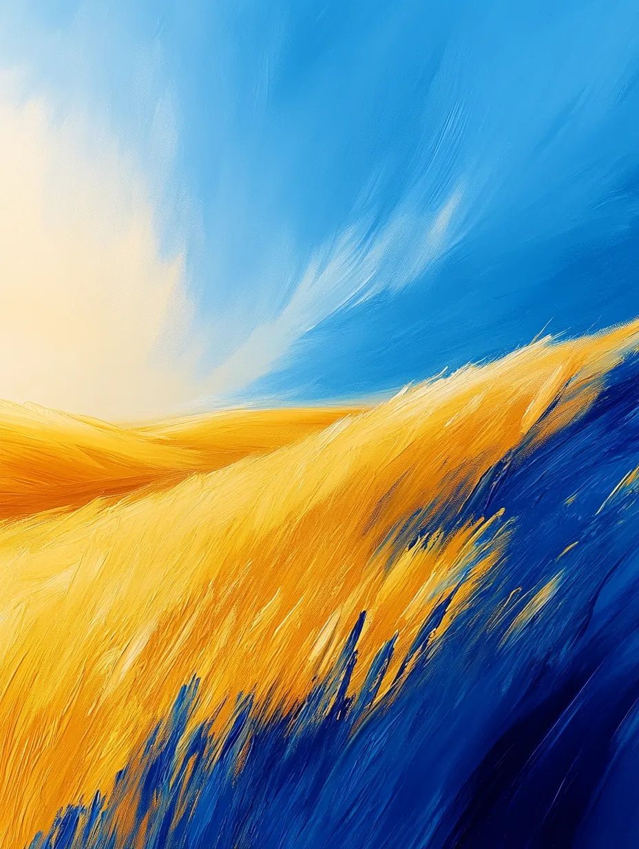 Paisaje abstracto con un cielo brillante y un campo dorado, creando una sensación de amplitud