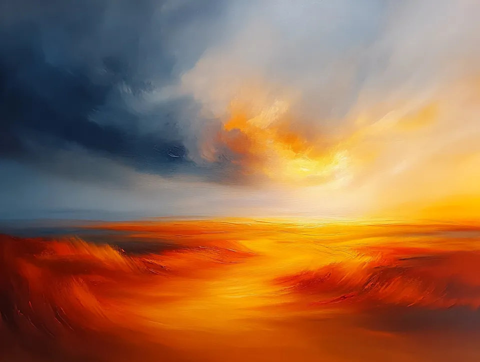 Paisaje pintoresco del atardecer con un cielo azul oscuro y naranja brillante