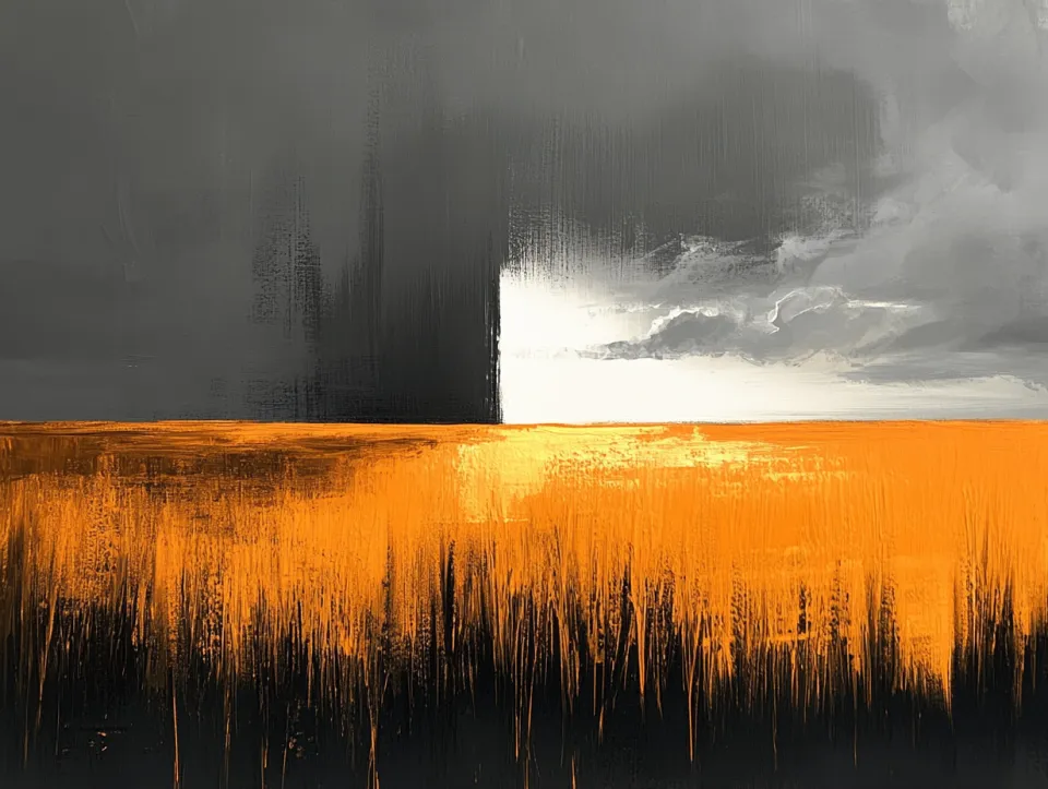 Abstract painting contrasting orange and gray