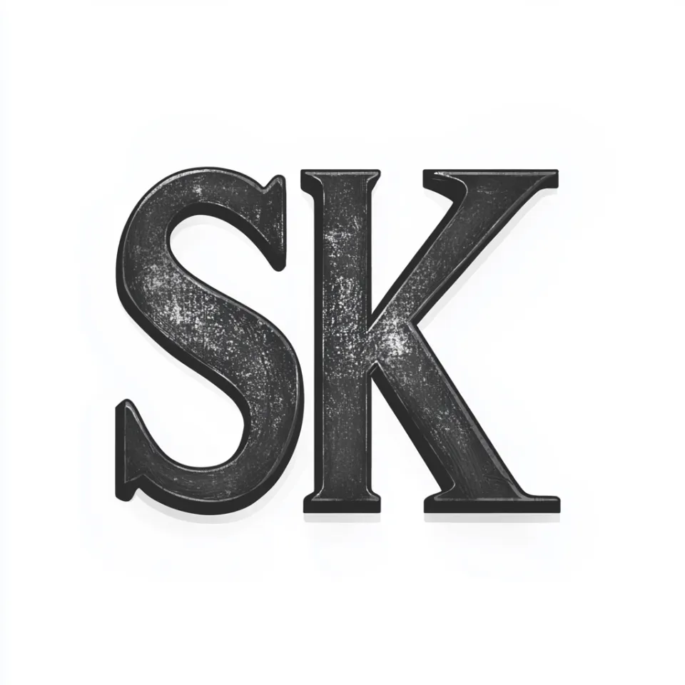 Logotipo negro elegante con las letras SK sobre fondo blanco
