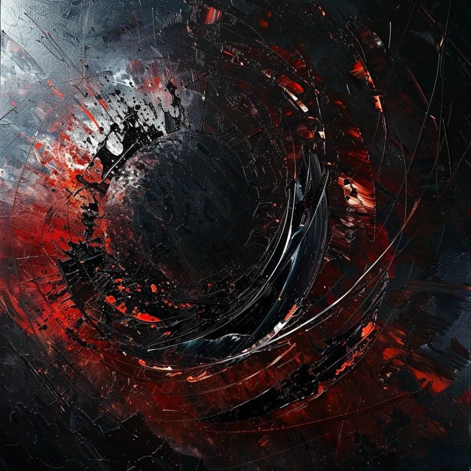 Imagen abstracta con acentos rojos brillantes sobre un fondo negro