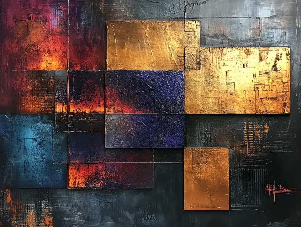 Modern Art with Geometric Shapes and Textured Surfaces