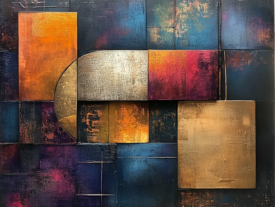 Abstract Painting with Geometric Elements and Contrasting Colors