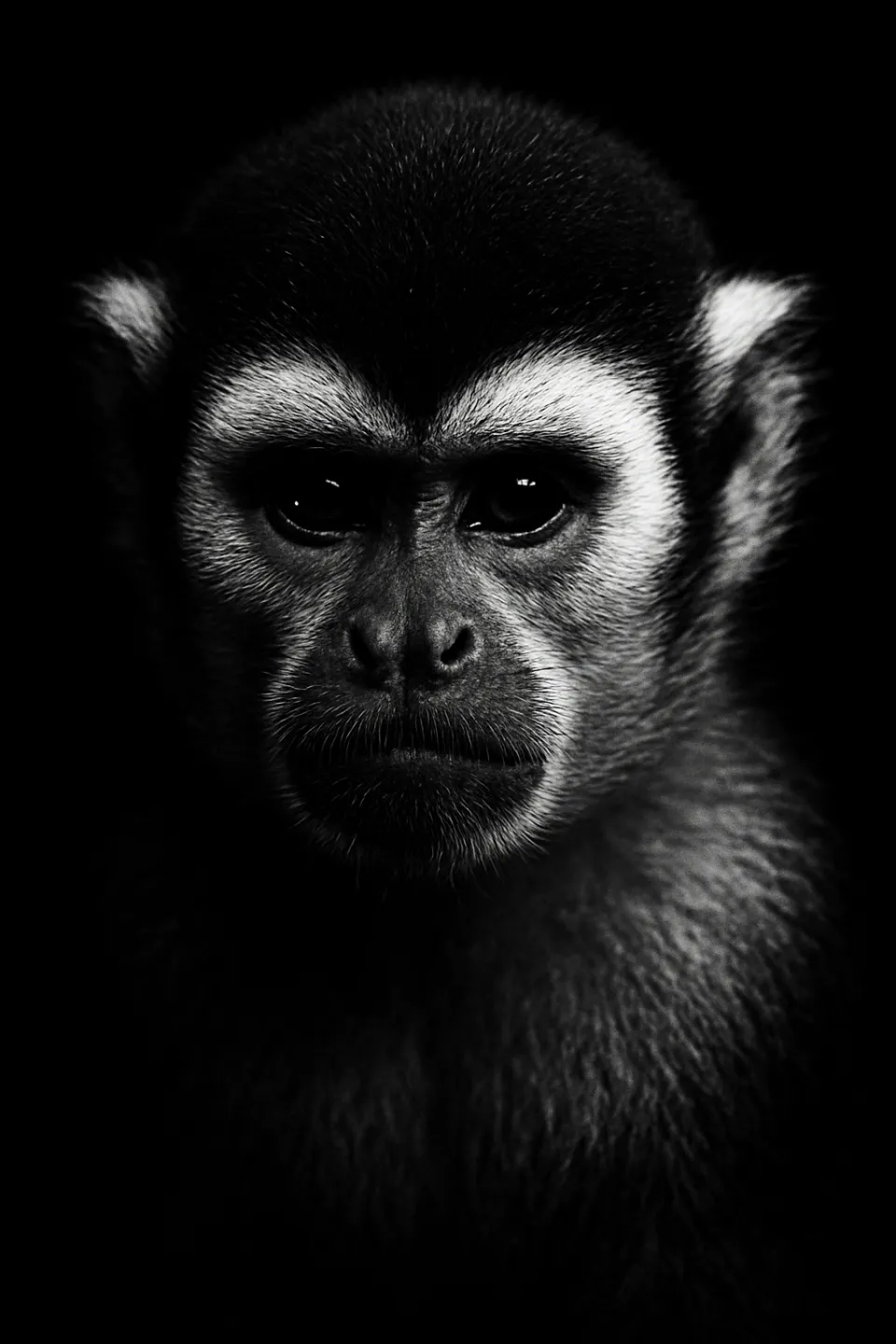Detailed portrait of a monkey with pronounced facial features