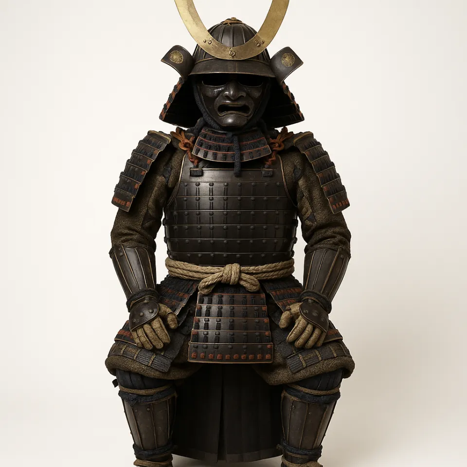 Image of a samurai in full battle attire with characteristic details