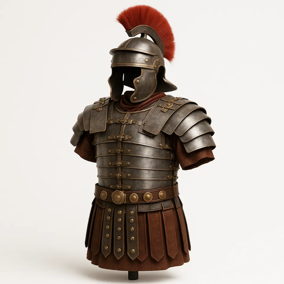 Model of a Roman legionary in armor with characteristic protection and helmet