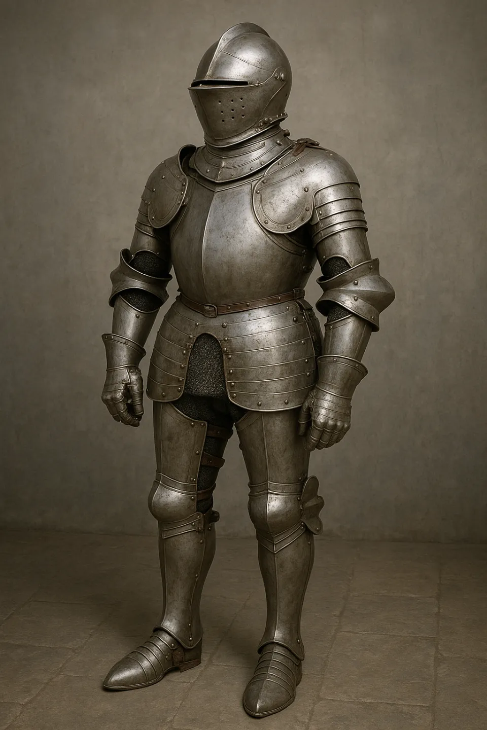 Full set of metal knight armor with detailed elements