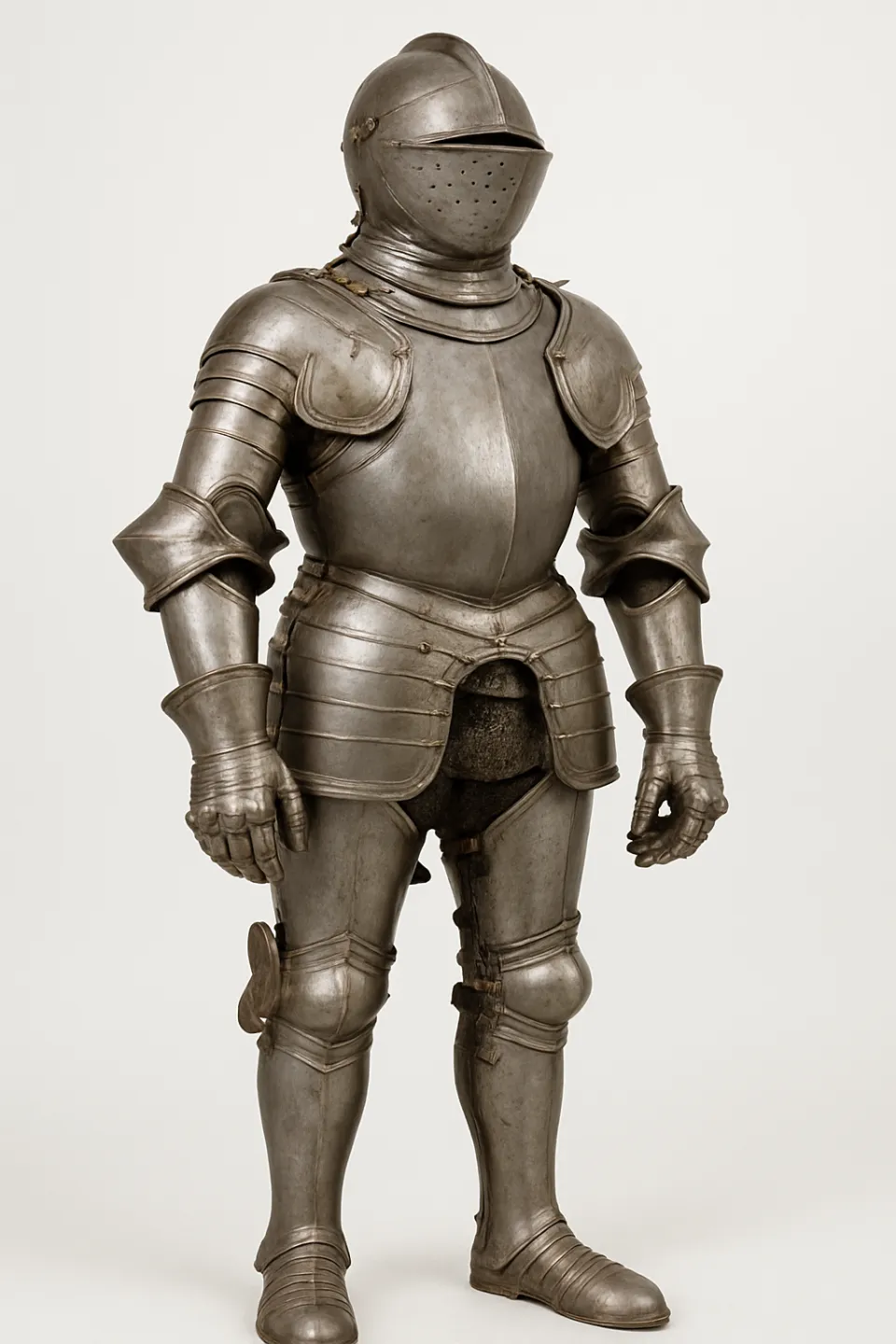 Full knight armor made of metal with detailed construction elements