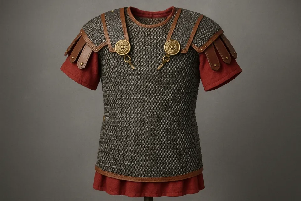 Armor decorated with leather details and metal elements
