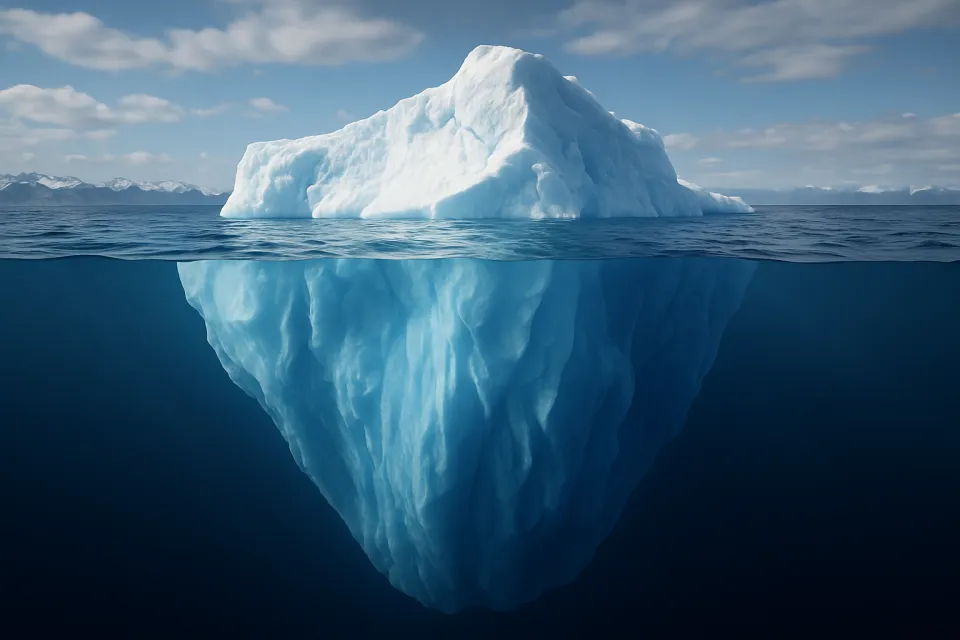 View of the iceberg above water with the visible underwater part
