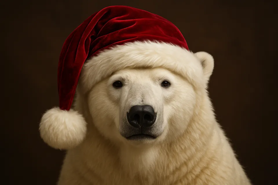 Bonito oso polar con gorro rojo de San Valentín