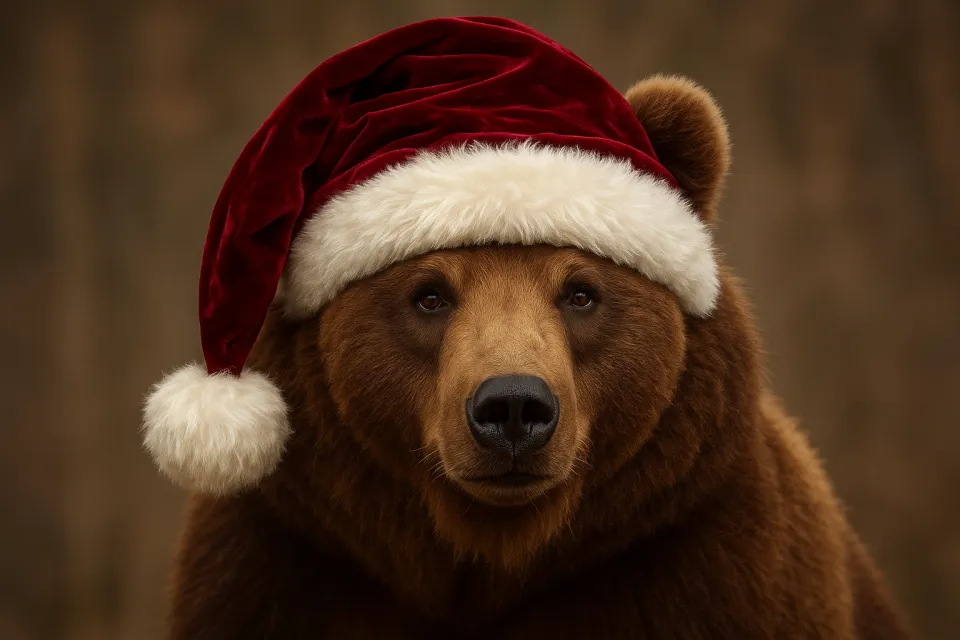 Primer plano de un oso con un gorro rojo de Santa Claus