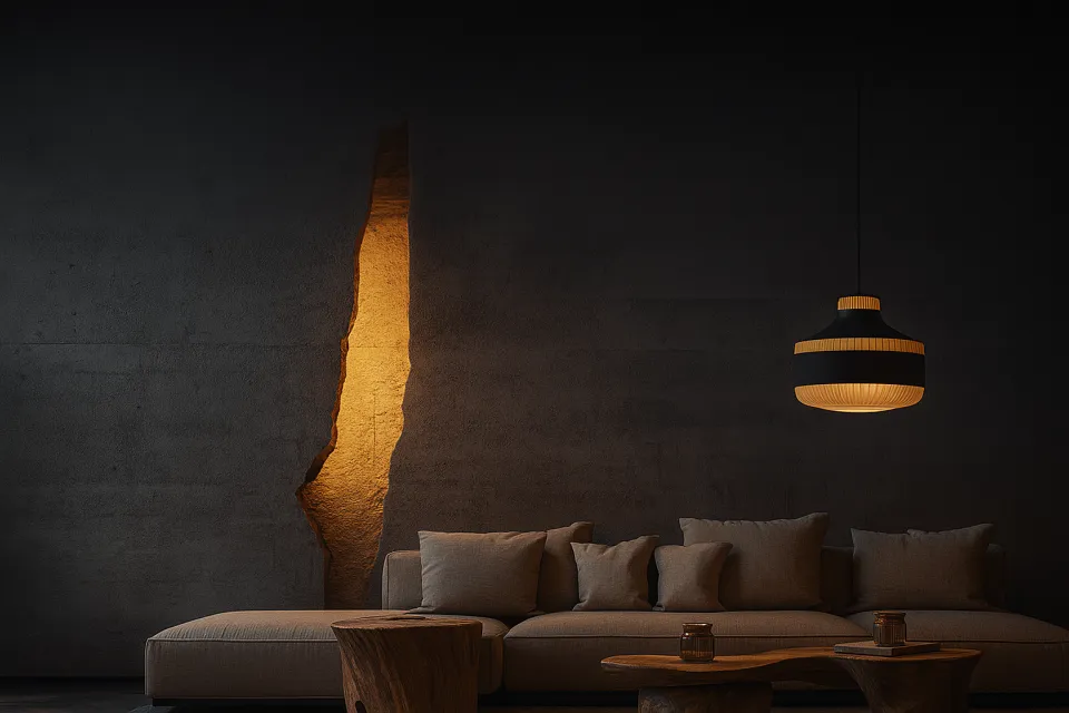 Room interior with a soft sofa and wall lighting