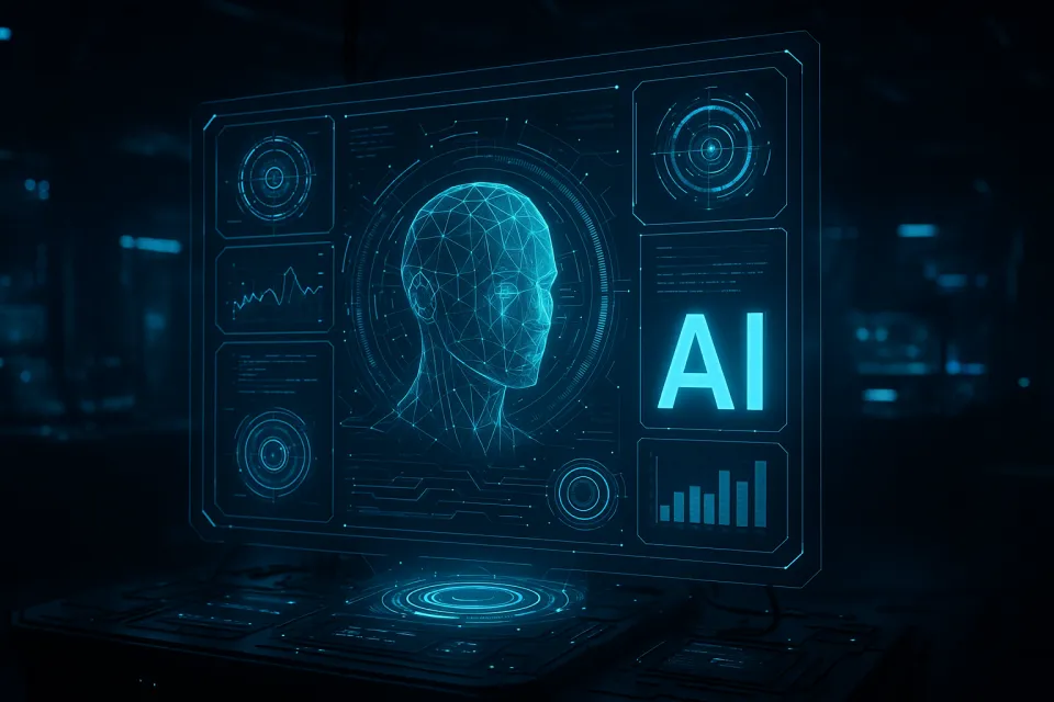 Graphical representation of artificial intelligence with data on the screen