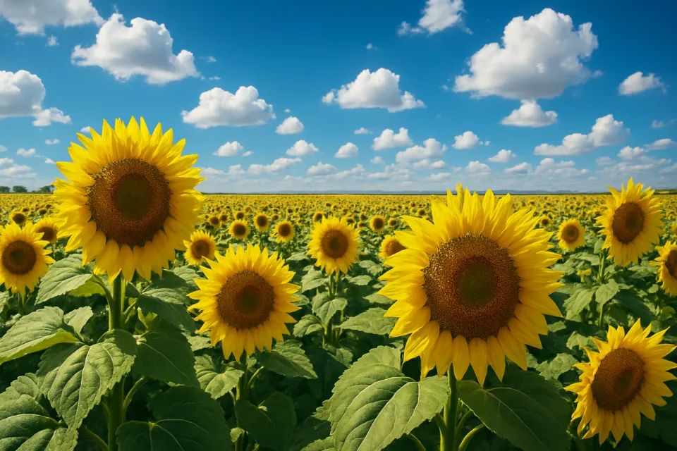 Landscape with Sunflowers Against a Cloudy Sky