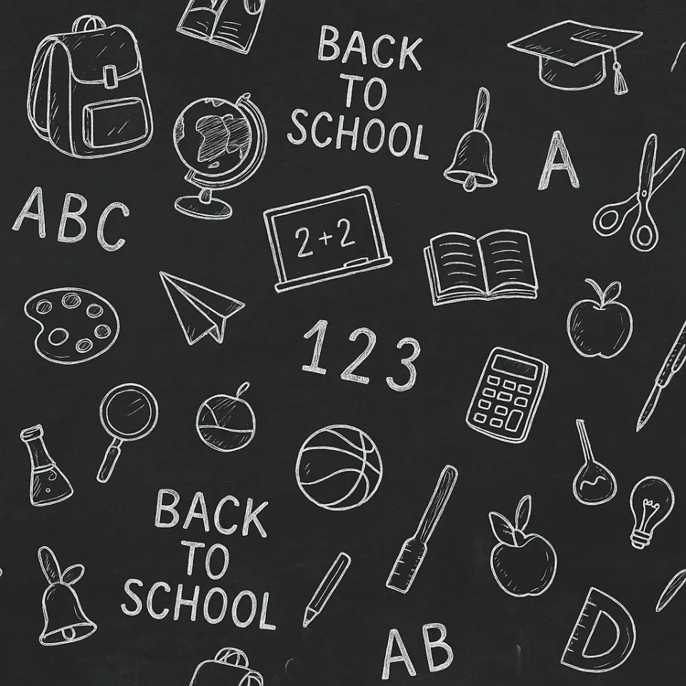 Illustration with elements related to learning and school