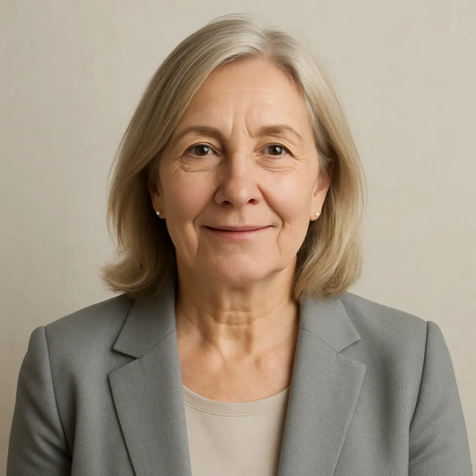 Businesswoman in a Suit with Short Hair against a Neutral Background