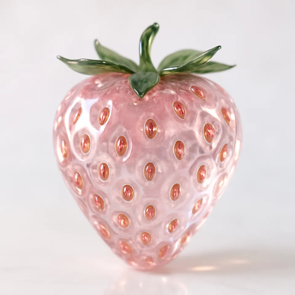 Beautiful glass figurine in the shape of a strawberry with sparkling seeds