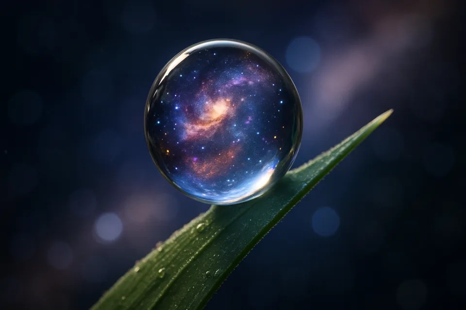 Glass drop featuring an image of the cosmos on a plant