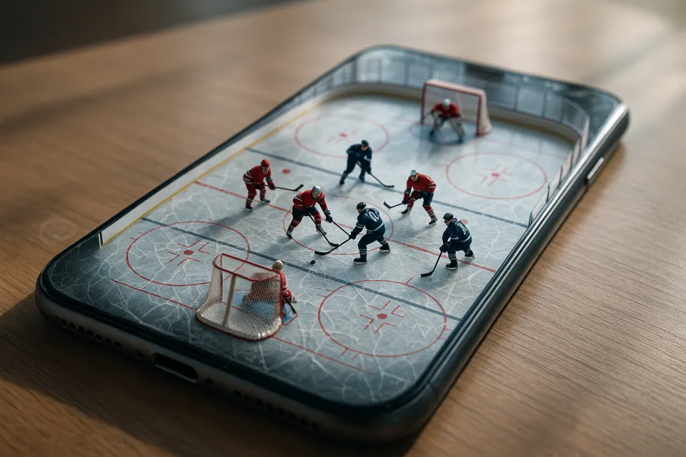 Popular hockey game with figurines on a smartphone screen