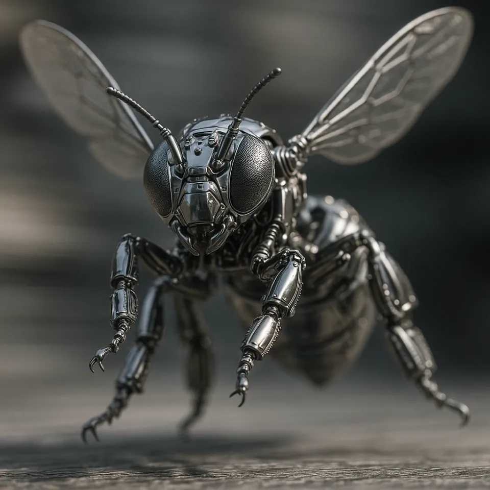 Detailed image of a mechanical bee with metal elements