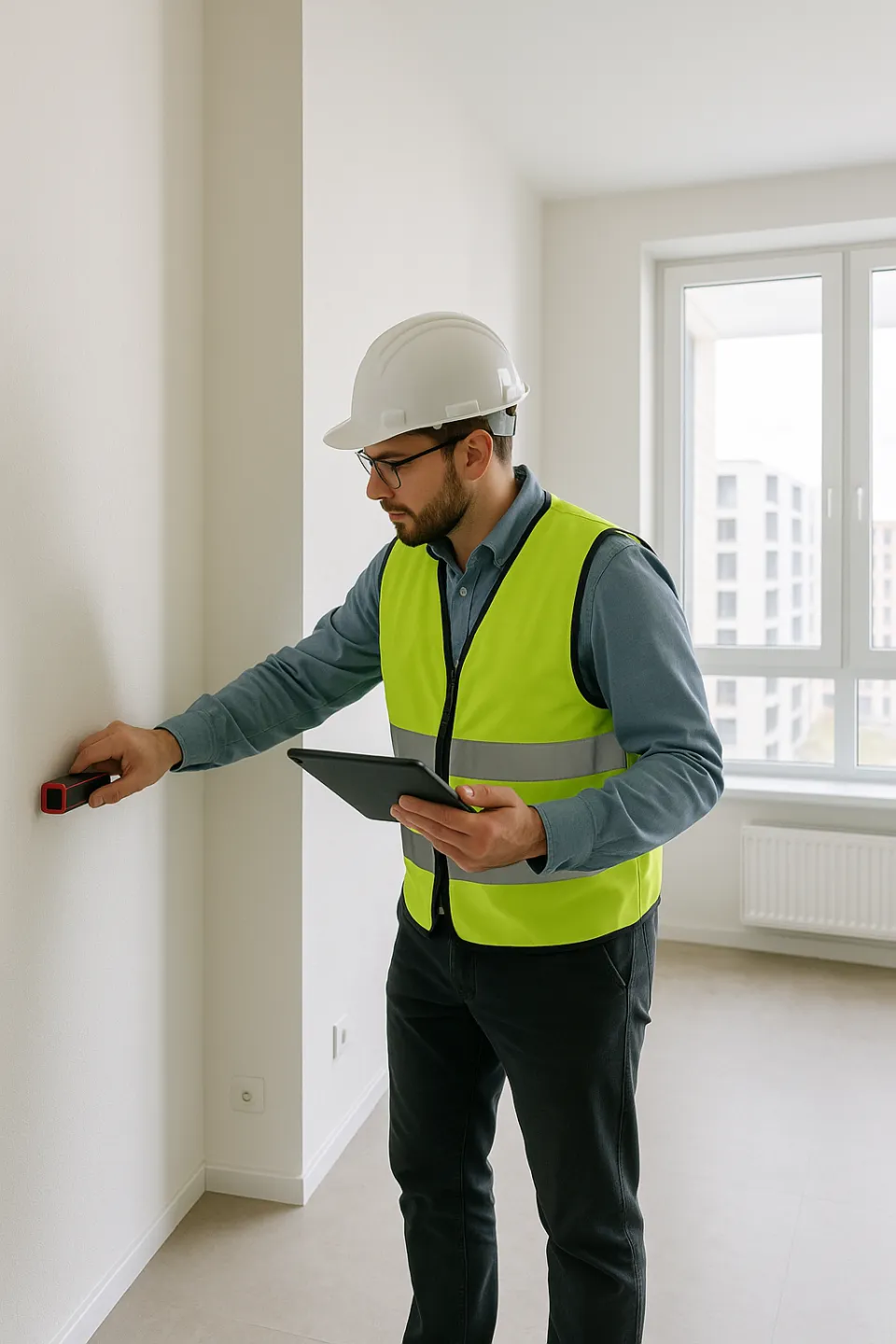 Constructor en un espacio vital utilizando un medidor láser y una tableta