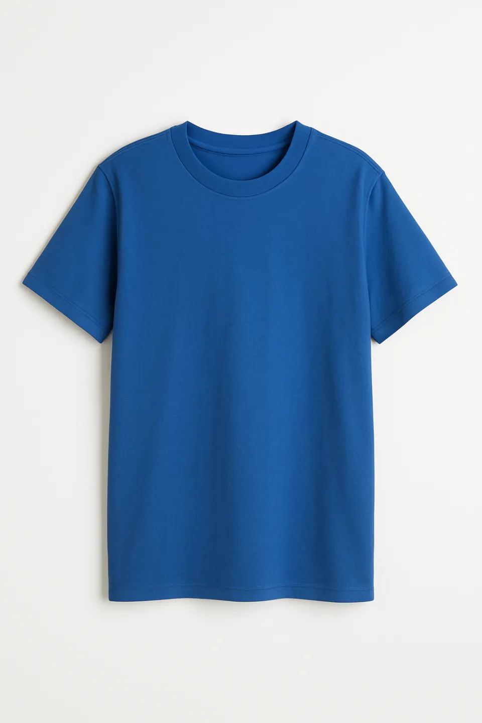 Camiseta azul de algodón sólida sin estampados ni patrones