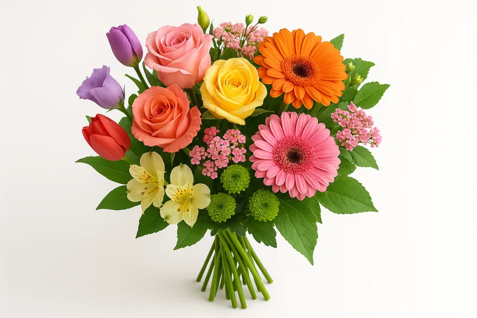 Composición de diversas flores brillantes en un hermoso ramo