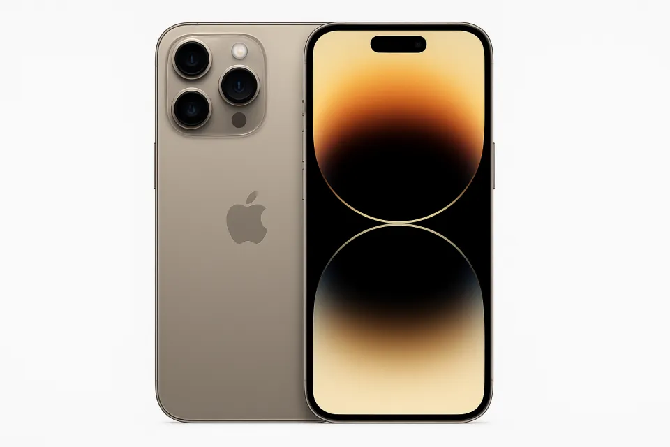 Stylish gold-colored iPhone 14 Pro Max with a unique display