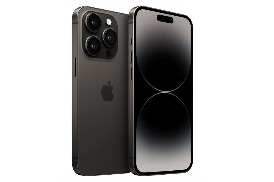 Teléfono inteligente de Apple visto desde el frente y la parte posterior, mostrando su estilo elegante