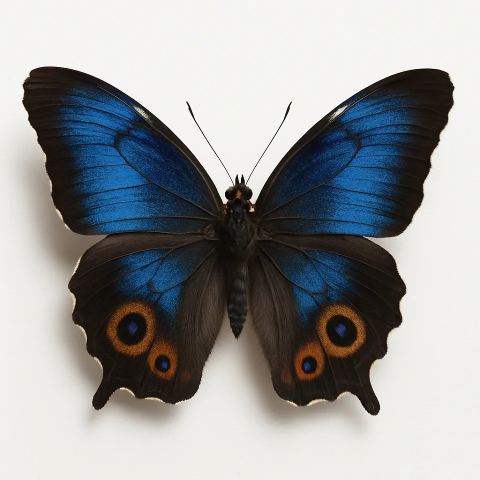 Mariposa con alas azul brillante y bordes negros