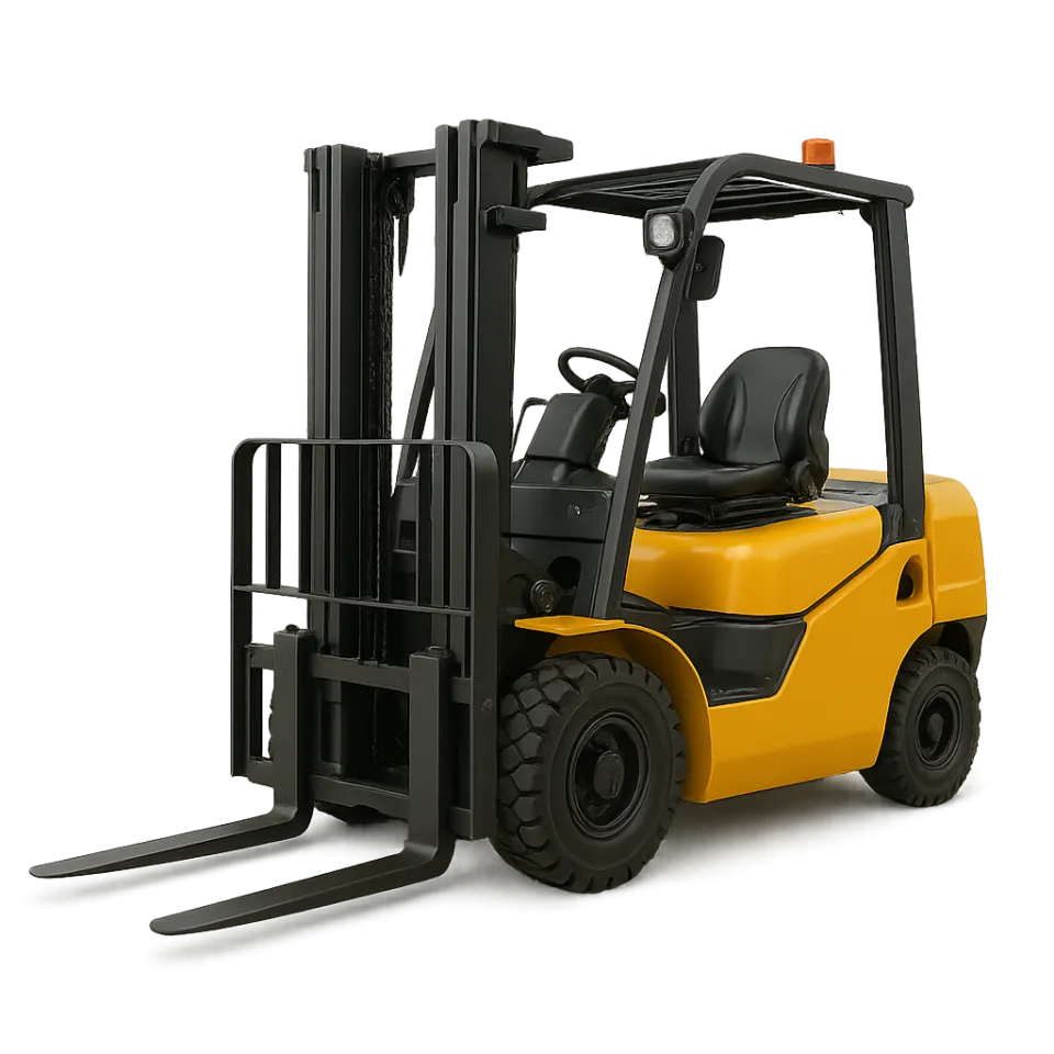 View of a modern forklift with black-yellow coloring used in logistics