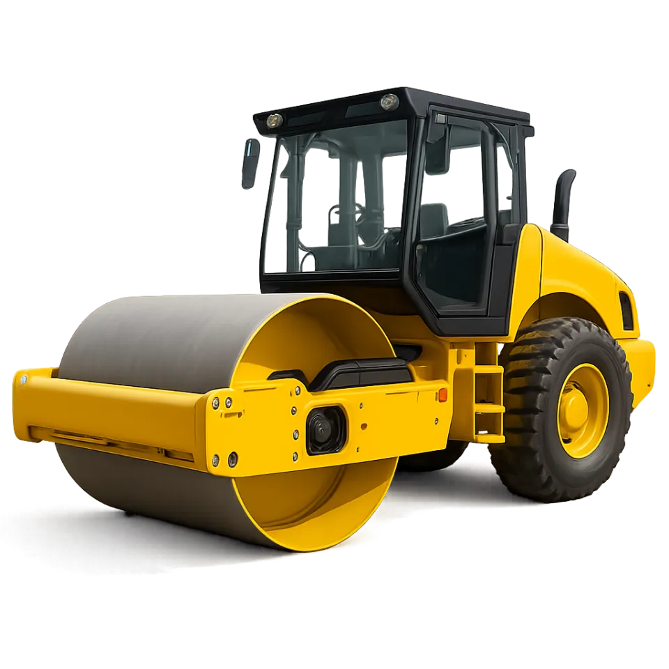Yellow roller with a smooth drum for asphalt compaction