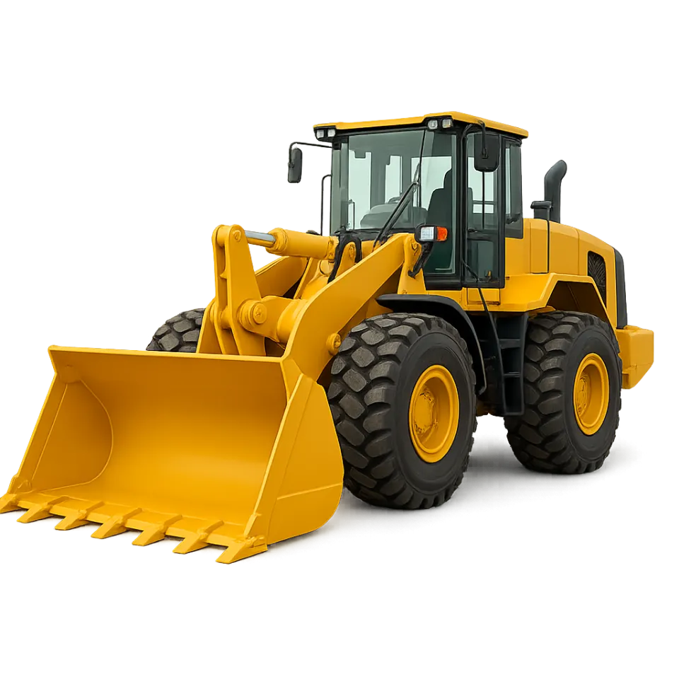 Yellow crawler excavator on a white background
